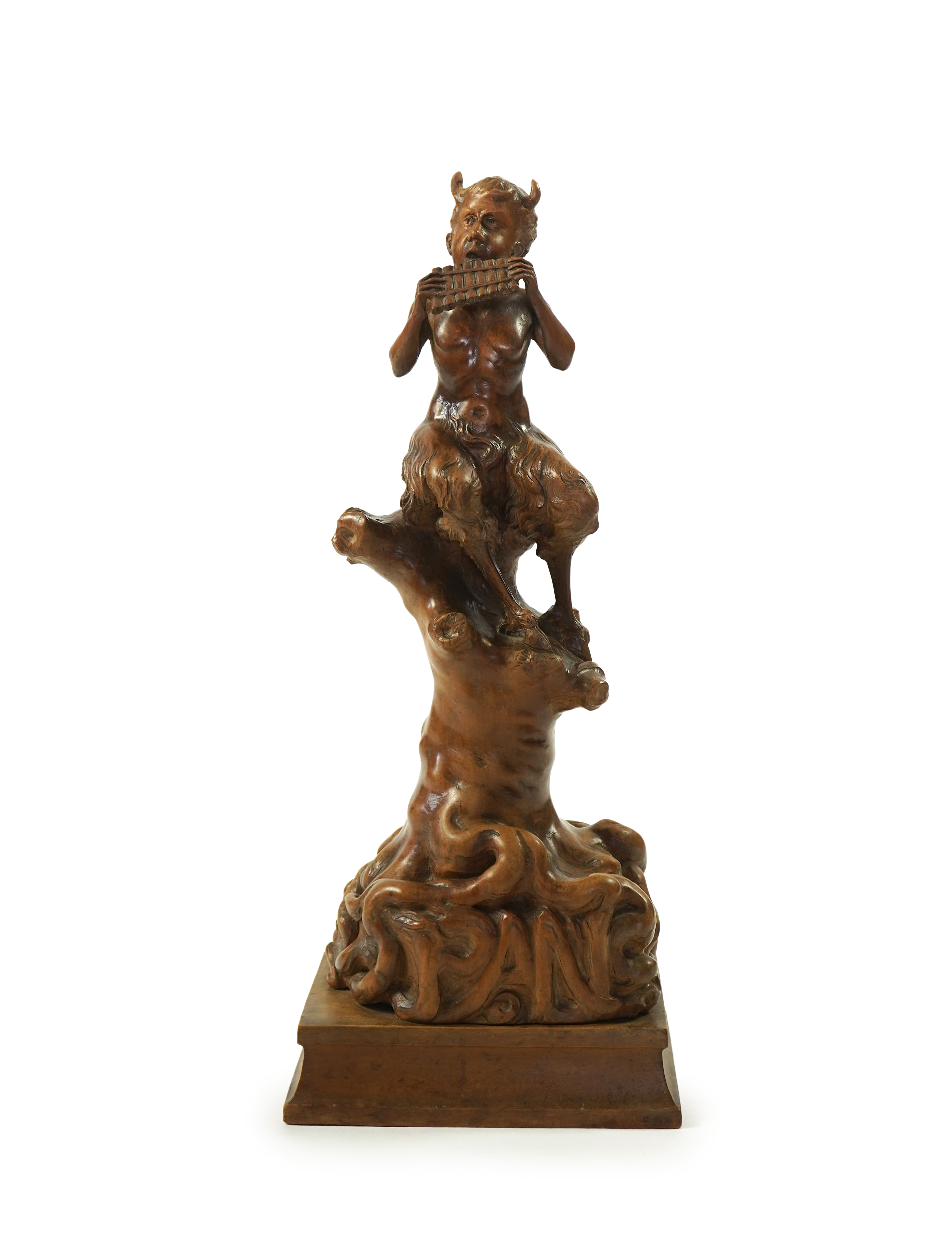 A late 19th century French carved walnut figure of Pan